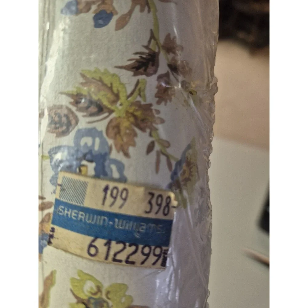 Vintage Vinyl Floral Wallpaper Blue Brown Green Textured Feel